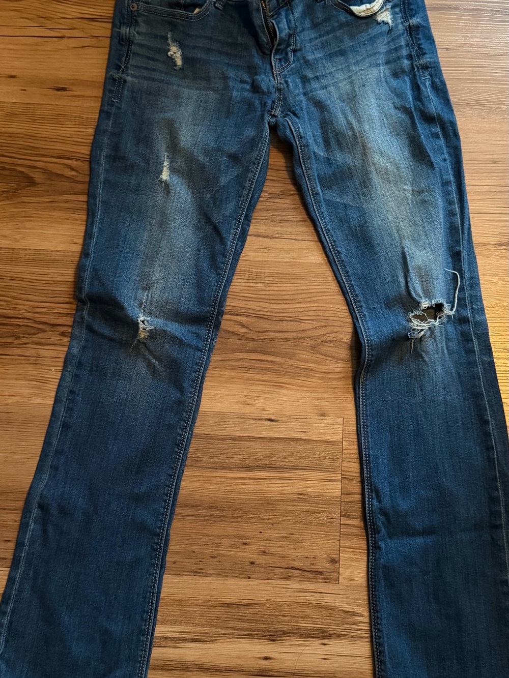 Express Womens Blue Distressed Boot Cut Jeans